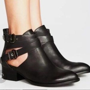 Jeffrey Campbell | Everly Black Leather Buckle Cutout Ankle Booties Size 8